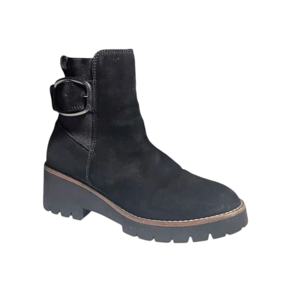 Blondo Black Nubuck Leather Waterproof Lug Sole Bootie Buckle Size 8